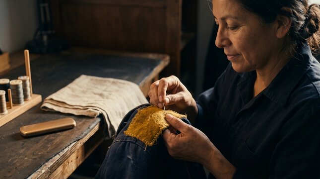 Visible stitching reinforces a wool jacket patch