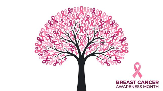 Stylized tree illustration made of pink ribbons for breast cancer awareness month