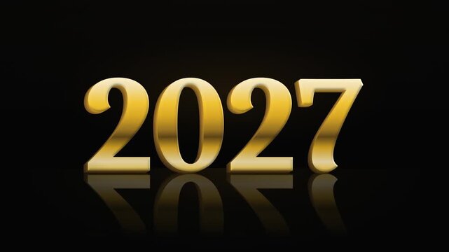 Golden 2027 numbers reflected on dark surface with subtle cinematic motion