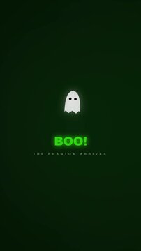 Dark green background showcases white ghost and glowing spooky phantom text, ideal for halloween invitations, social media, posters, and promotions.