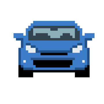 Pixel Art Blue Car Front View - Retro 8-Bit Vehicle Sprite