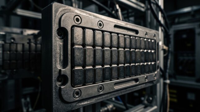 Planar Halbach array of sintered neodymium block magnets mounted in an aerospace titanium frame for concept magnetic radiation shielding.