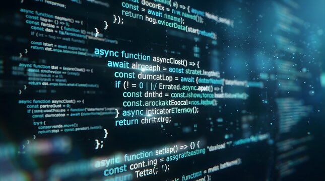 Glowing code lines on digital screen for software development concepts