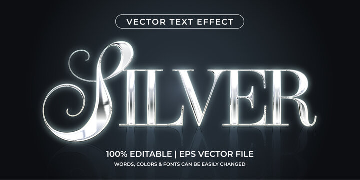 Elegant Silver Chrome 3D Vector Text Effect Editable Typography Template