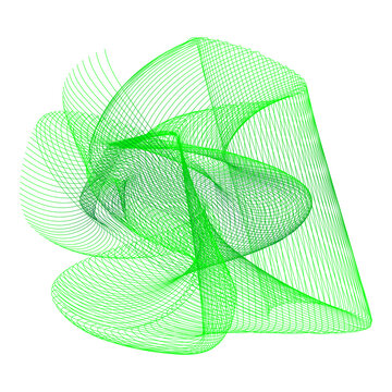 Vibrant green geometric wave pattern created using complex flowing line art on transparent background