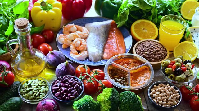 Food products representing the Mediterranean diet