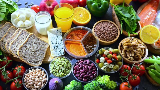 Food products representing the Mediterranean diet