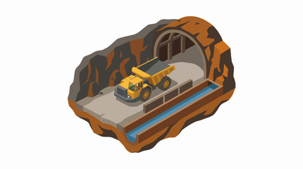 Mining dump truck inside a mine tunnel with water channel. © Ruangjati