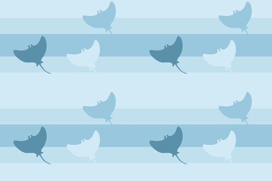 Light Blue Stingray Ocean Seamless Pattern with Striped Background