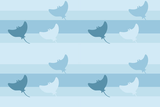 Light Blue Stingray Ocean Seamless Pattern Vector with Striped Background
