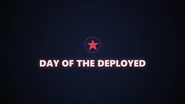 Day of the deployed animation enhances red star circular emblem banners for military appreciation, veteran tributes, and patriotic designs campaigns.