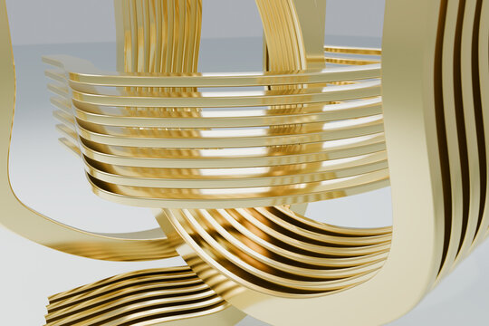 Close-up of layered 3D gold bands curving inward