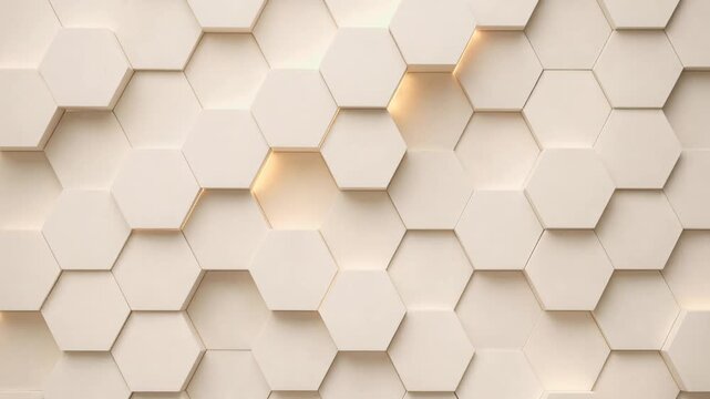 Modern beige geometric hexagon wall pattern with 3D effect and soft lighting for interior design backgrounds
