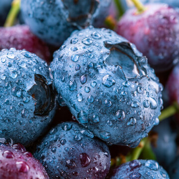 Organic blueberries freshly harvested and rinsed with clean water raw food droplets