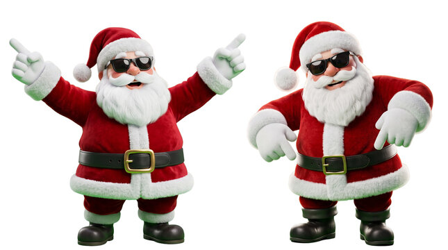 Modern Santa Claus Character with Sunglasses Pointing for Holiday Promotion