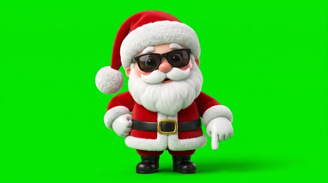 3D Rendered Santa Claus with Sunglasses Pointing Down for Marketing Promotion