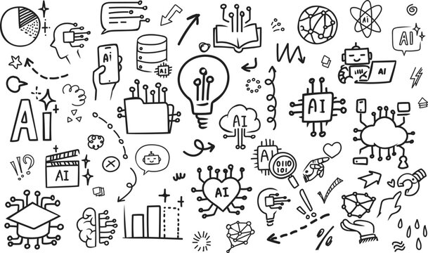 Artificial intelligence innovation and future digital tech doodle horizontal pattern