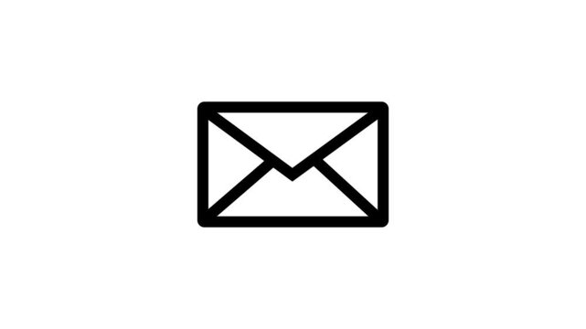 Black line mail envelope icon on white background animation video..