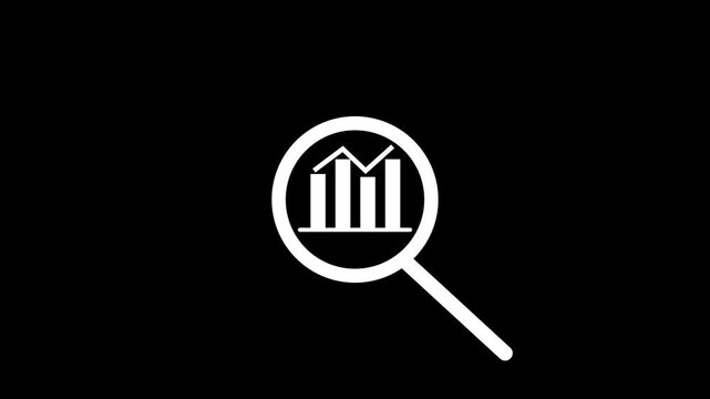 Magnifying glass with bar chart icon isolated on black background 4 k video...