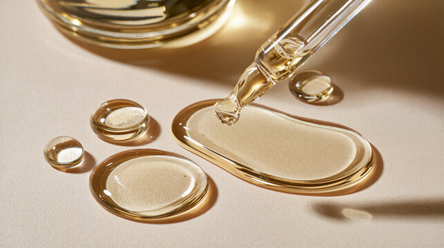 Macro photograph of glossy cuticle oil with droplets