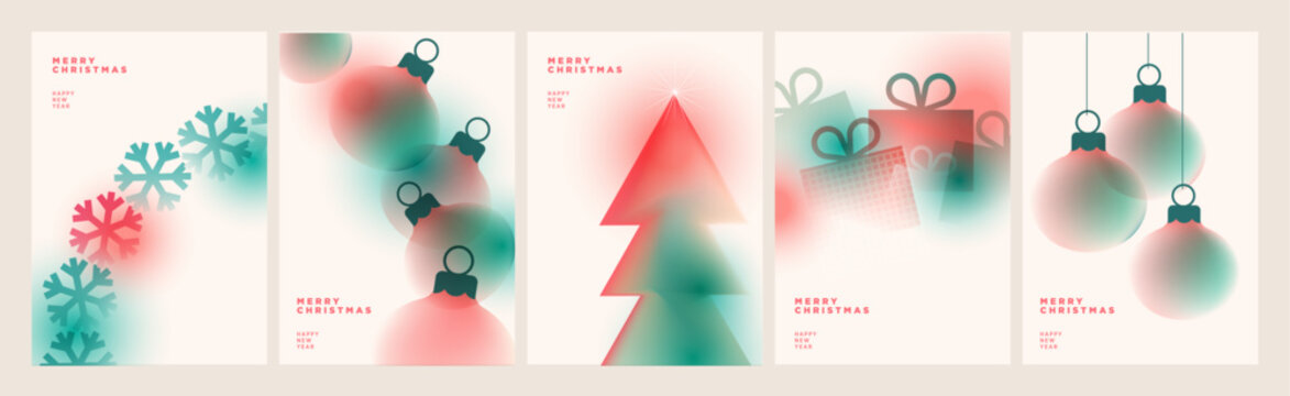 Christmas and New Year greeting cards collection. Set of modern abstract vector illustrations for website, social media, business and marketing material.