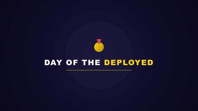 Celebrate deployed service with animated holiday emblem banners featuring a yellow medal icon, ideal for commemorative promotions and social media.