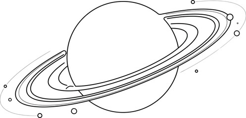 Minimalist Saturn planet vector illustration, black and white line art of celestial body with rings, simple space icon for coloring or logo design © BestDigitalCreator