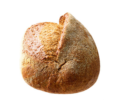 loaf of whole grain yeast-free buckwheat bread with flax seeds , isolated on white background.