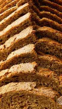 close up whole grain buckwheat bread . whole grain yeast-free buckwheat bread with flax seeds close up. Background of buckwheat bread .