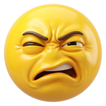 Three dimensional rendered yellow face emoji with disgusted scrunched expression and one eye closed designed for conveying strong distaste or revulsion in digital messaging.