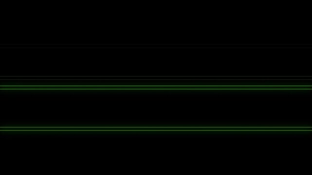 Abstract Green Neon Horizontal Light Lines on Black Background, Minimal Futuristic Laser Beam Effect with Glowing Parallel Streaks for Technology and Motion Graphics