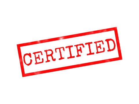 Red certified rubber stamp text
