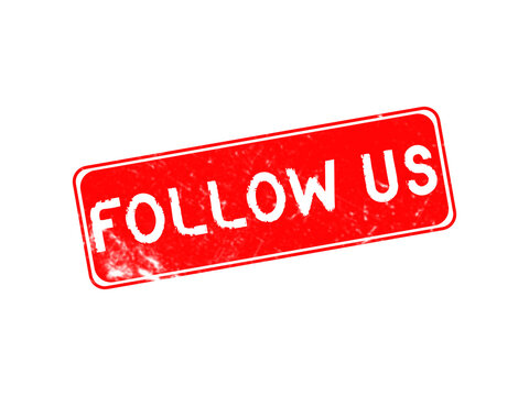 Red rubber stamp with follow us text