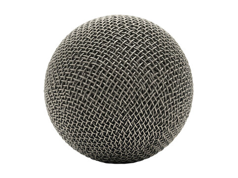 Round microphone mesh head isolated on transparent background for audio recording equipment