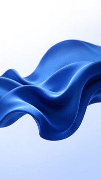 Vertical composition of abstract 3D background featuring royal sky blue fabric wave with grain particle texture, ideal for premium mobile screen graphic designs.