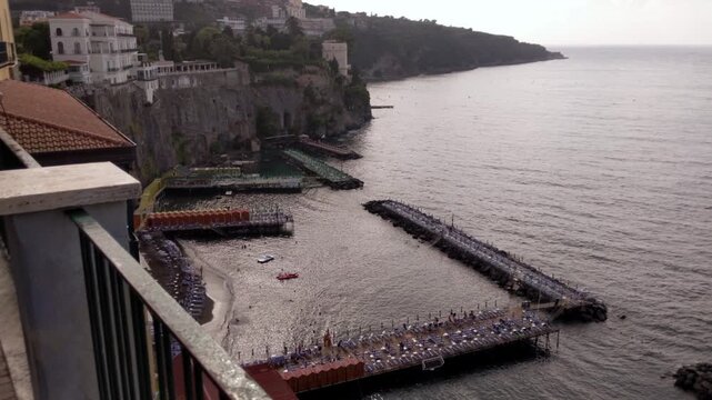 High Angle View of Sorrento Cliffs and Beach Platforms in Italy