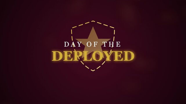Deployed text animation pairs a brown background with shield and star typography for military holiday tributes, social posts, and banners.
