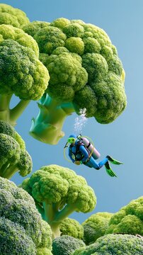 Underwater adventure with giant broccoli