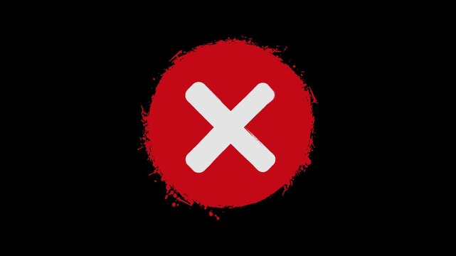 Animated Red Grunge Circle Cross Mark Wrong Cancel Icon Motion Graphics Overlay with Alpha Channel