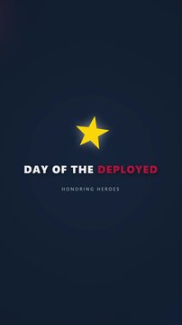 Day of the deployed text animation shines against a starry blue background, for military tributes, videos, and patriotic social posts.