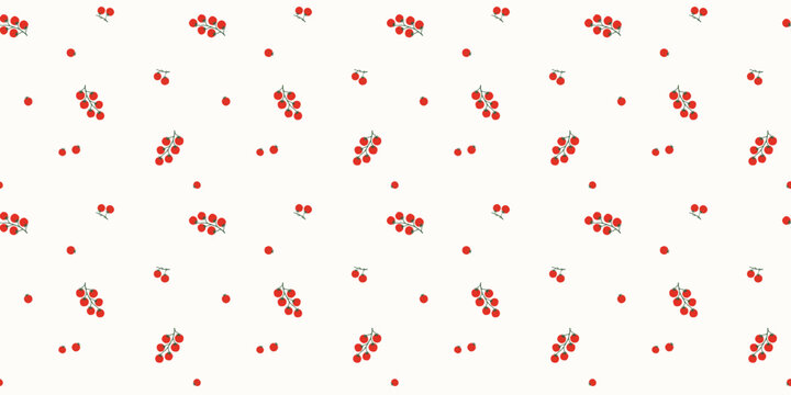 Red Cherry Tomato Clusters Seamless Pattern Minimal Botanical Fruit Vector Background for Kitchen Textile Food Packaging