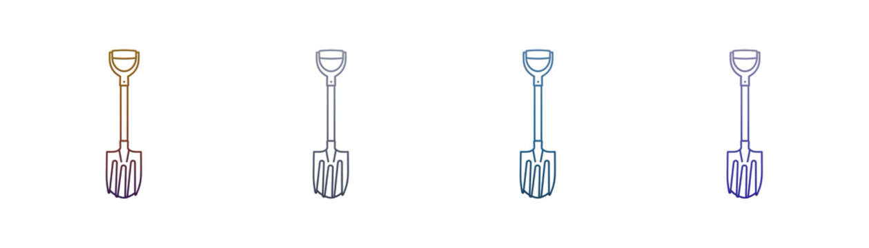 Shovel icon set with gradient outline style for gardening design projects