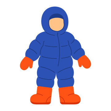 Child Wearing Blue Winter Snowsuit and Orange Boots Vector Illustration