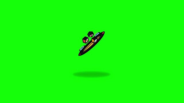 Vector illustration of an artillery cannon shooting air drop bombs attached to parachutes on a dark background for mobile game UI design concept