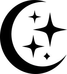 Black crescent moon with three stars icon © Image Creator