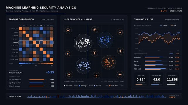 Machine learning security analytics dashboard with user behavior