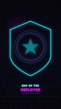 Cyberpunk shield emblem featuring a neon star badge and animated deployed text, ideal for gaming, esports, scifi branding, and promotions.