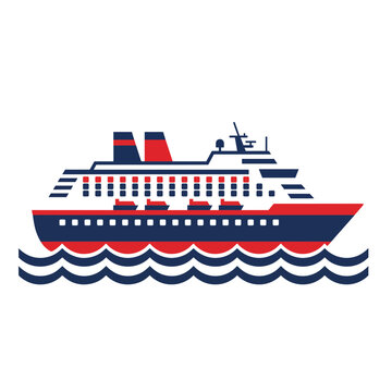 Cruise Ship Liner Sailing on Water Waves Vector Illustration