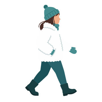 Woman Walking in Winter Clothes Vector Illustration