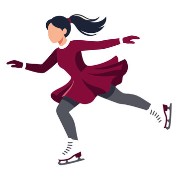 Female Figure Skater Performing on Ice Vector Illustration